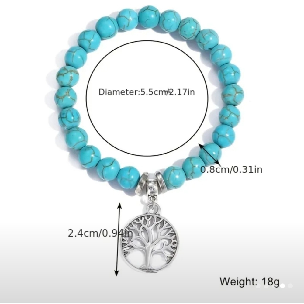 Turquoise Tree Of Life Beaded Turquoise Bracelet - Picture 5 of 7